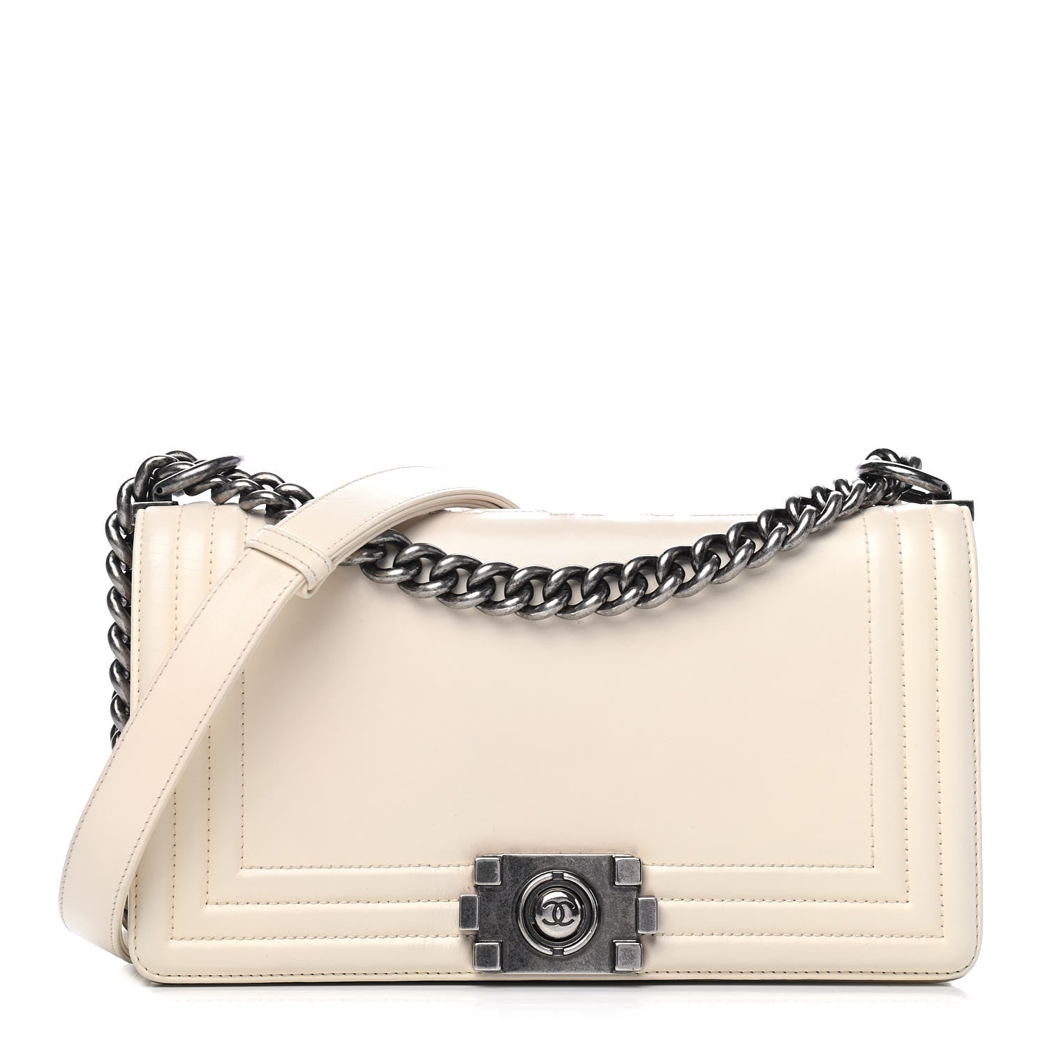 Chanel Glazed Calfskin Medium Boy Flap White 1 of 5