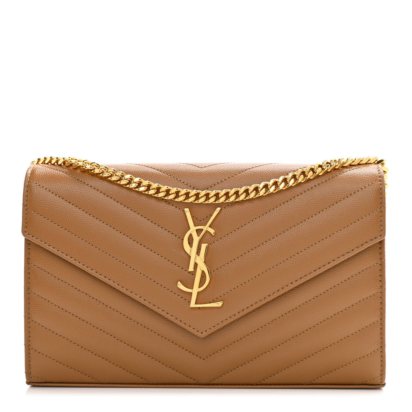 Grain De Poudre Matelasse Chevron Monogram Chain Wallet Dark Natural