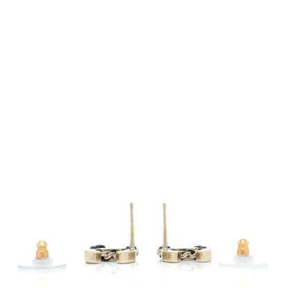 Chanel Crystal Baguette Lambskin Chain CC Vintage Allure Stud Earrings Black Gold 3 of 5