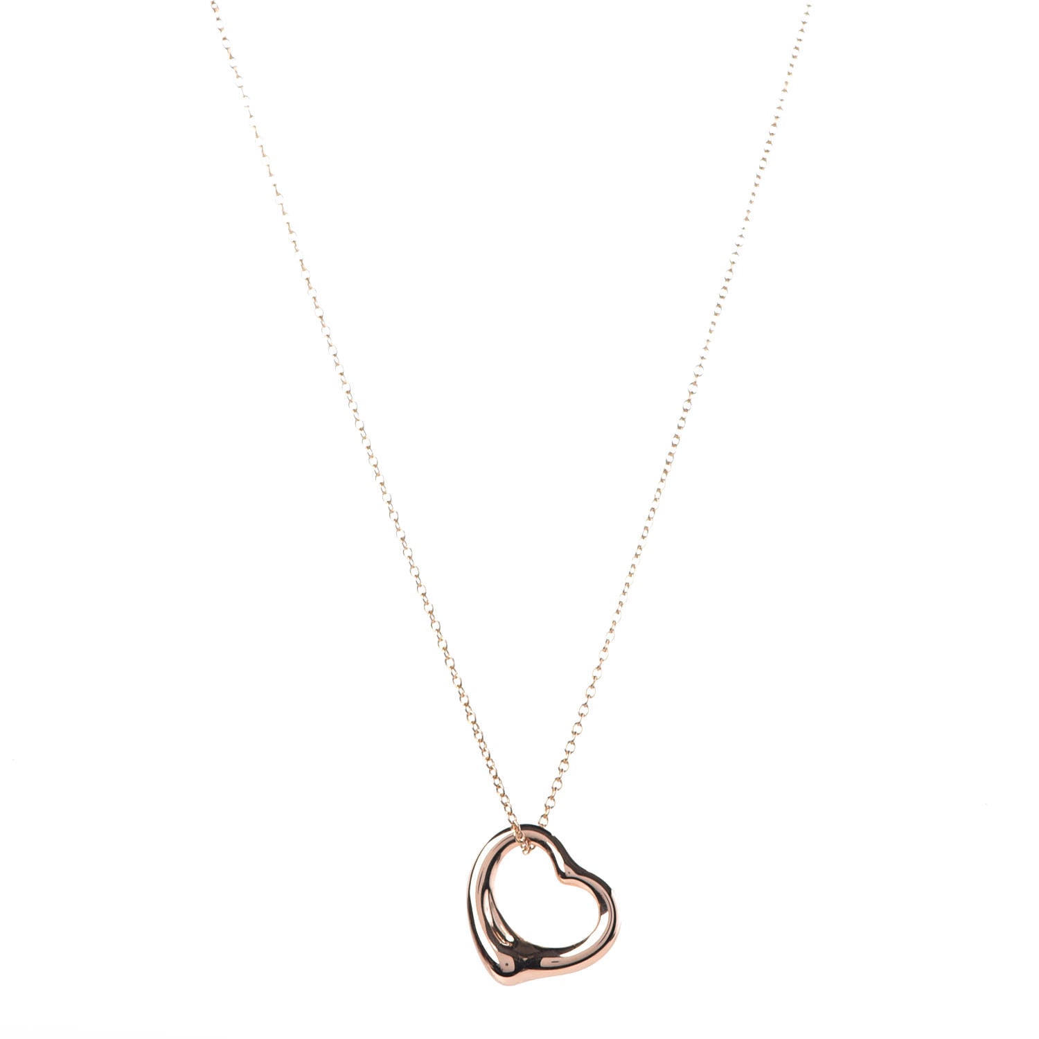 Tiffany 18K Yellow Gold 16mm Elsa Peretti Open Heart Pendant Necklace 1 of 9