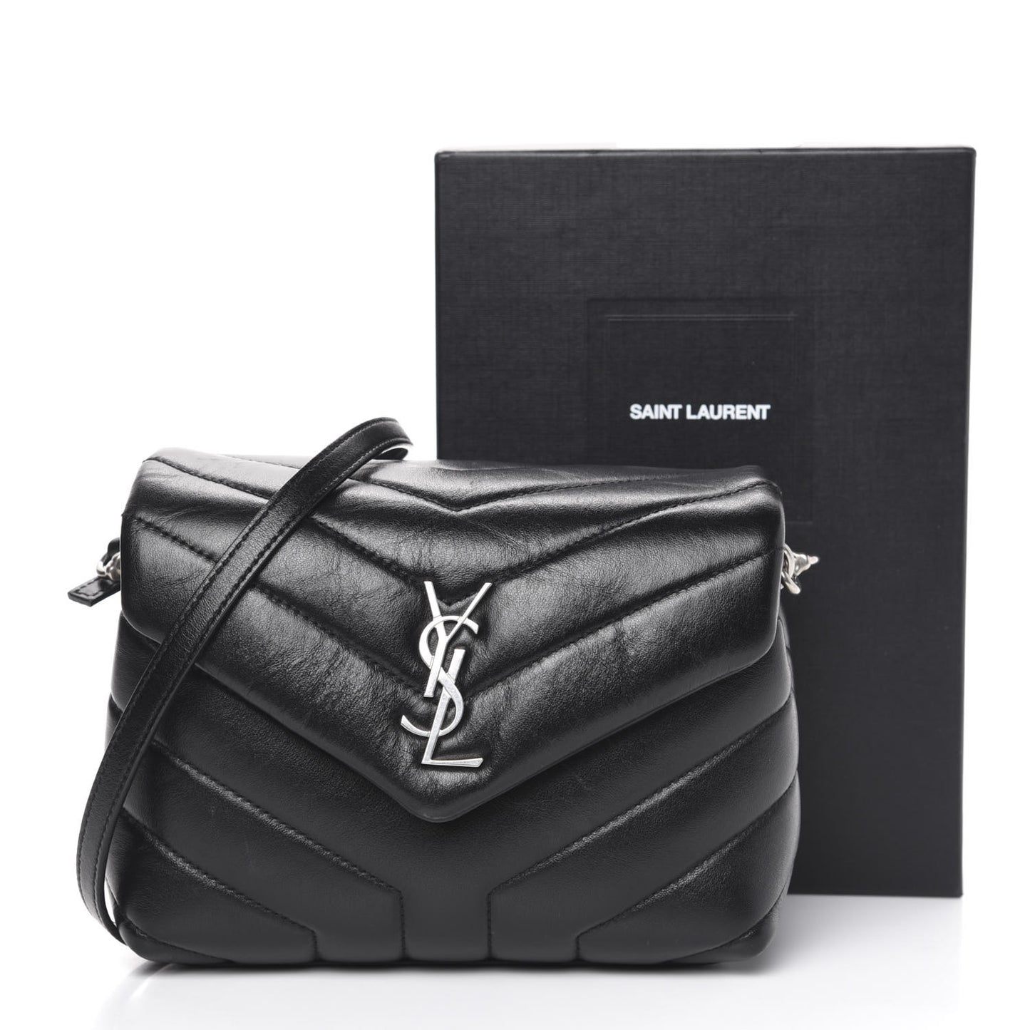 Calfskin Y Quilted Monogram Toy Loulou Crossbody Bag Black