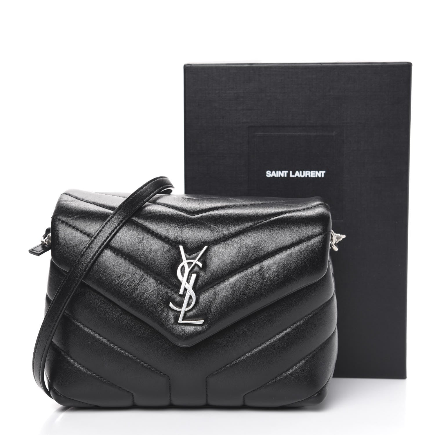 Saint Laurent Calfskin Y Quilted Monogram Toy Loulou Crossbody Bag Black 10 of 10
