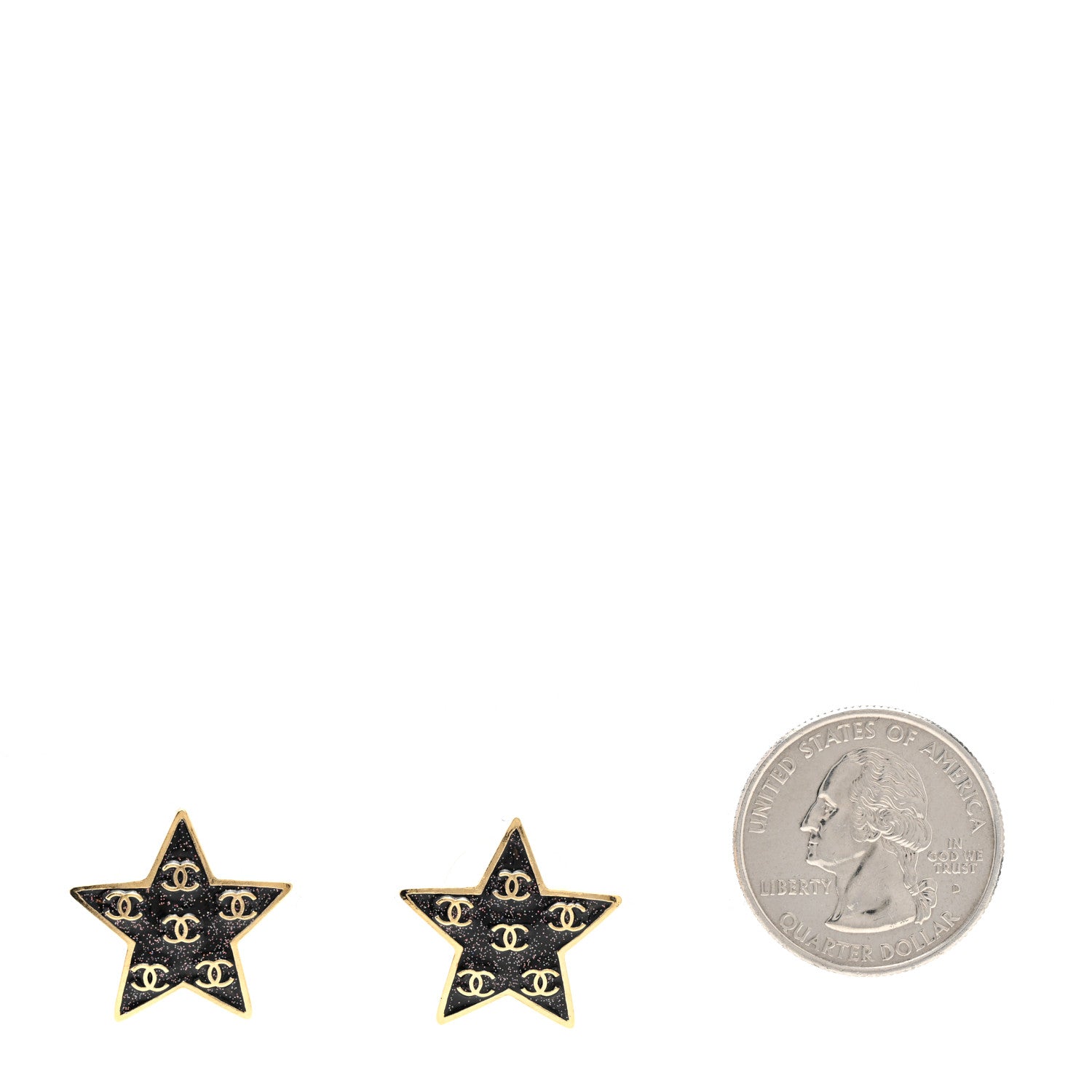 Chanel Metal Glitter Sparkle CC Star Earrings Gold Black 2 of 5