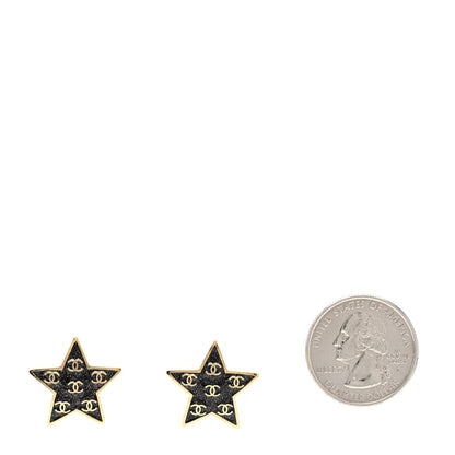 Chanel Metal Glitter Sparkle CC Star Earrings Gold Black 2 of 5