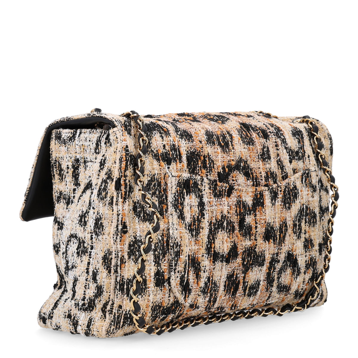 Tweed Mixed Fibers Leopard Print Souplissimo Maxi Flap Brown Black White