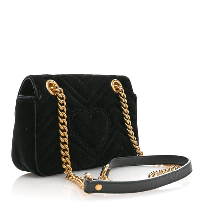 Gucci Velvet Matelasse Mini GG Marmont Shoulder Bag Black 3 of 15