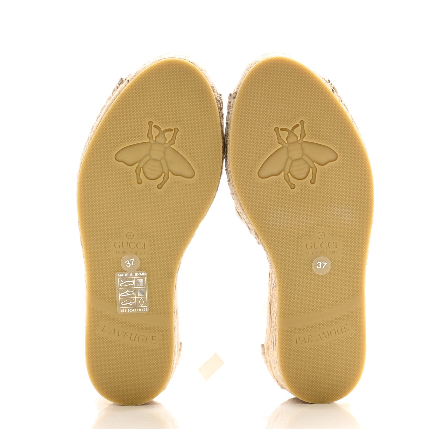 GG Raffia Monogram Ankle Wrap Platform Espadrille Wedge Sandals 37 Beige