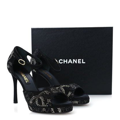 Chanel Suede Kidskin Strass CC Platform Sandals 40 Black Silver 10 of 10