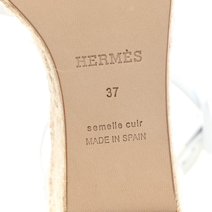 Hermes Goatskin Elda Espadrille Wedge Sandals 37 White 6 of 10