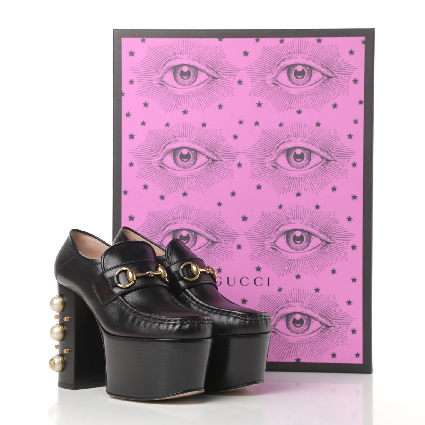 Malaga Kid Pearl Studded Vegas Platform Loafers 35 Black