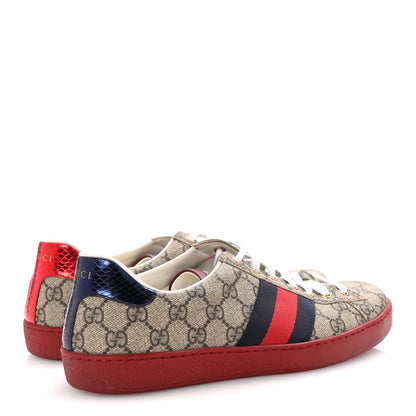 Gucci GG Supreme Monogram Ayers Web Mens New Ace Sneakers  9 Beige Ebony Red 5 of 9