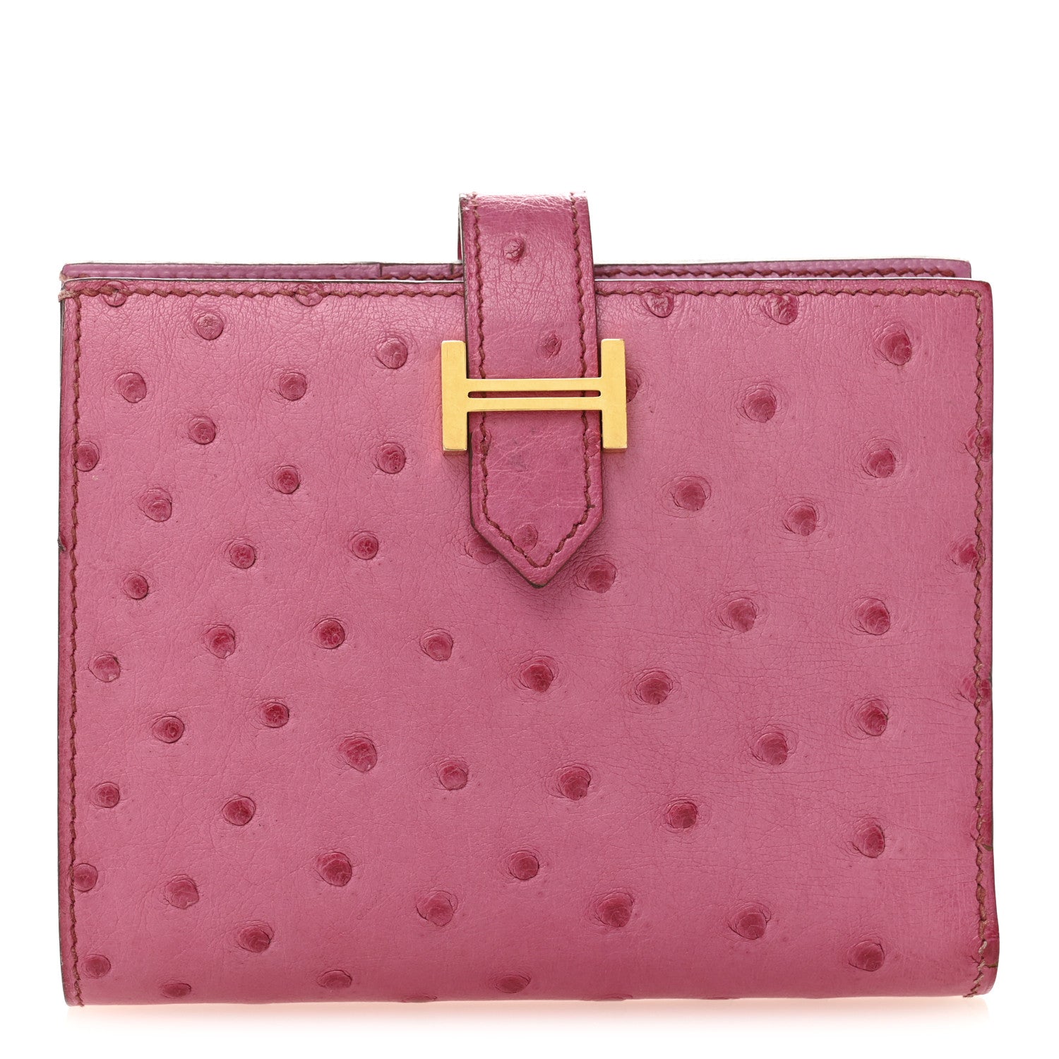 Hermes Ostrich Bearn Compact Wallet Fuchsia 1 of 8