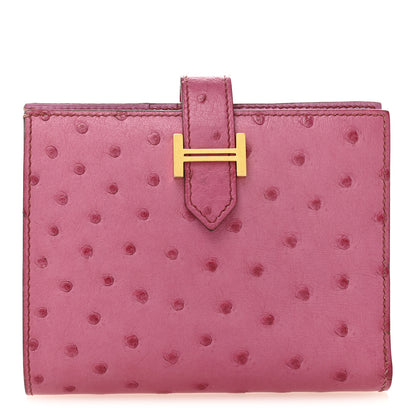 Hermes Ostrich Bearn Compact Wallet Fuchsia 1 of 8