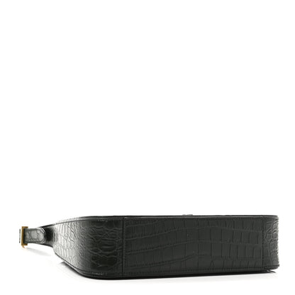 Saint Laurent Calfskin Crocodile Embossed Le 5 A 7 Hobo Dark Green Bottle 4 of 9