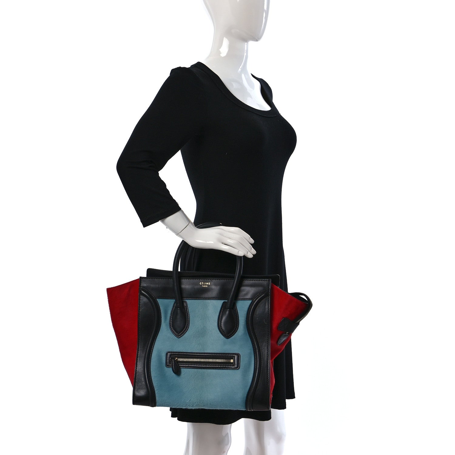 Celine Pony Hair Mini Tri-Color Luggage Glacier Red Black 3 of 9