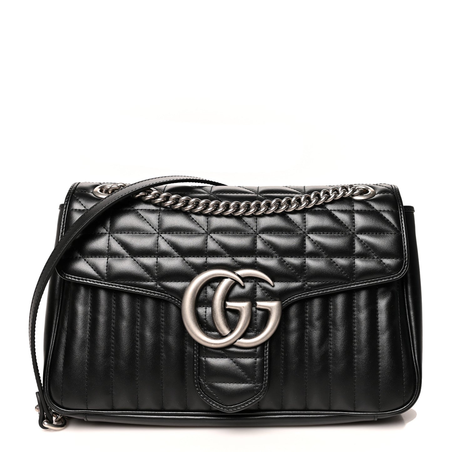 Calfskin Matelasse Aria Medium GG Marmont Shoulder Bag Black