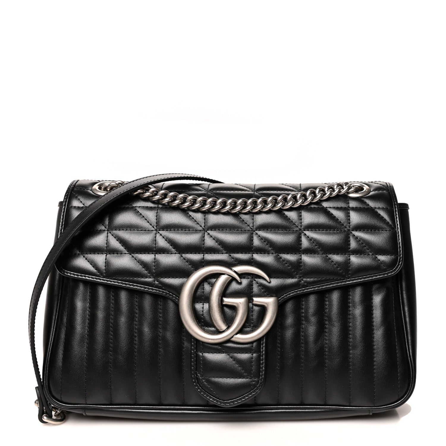 Gucci Calfskin Matelasse Aria Medium GG Marmont Shoulder Bag Black 1 of 10