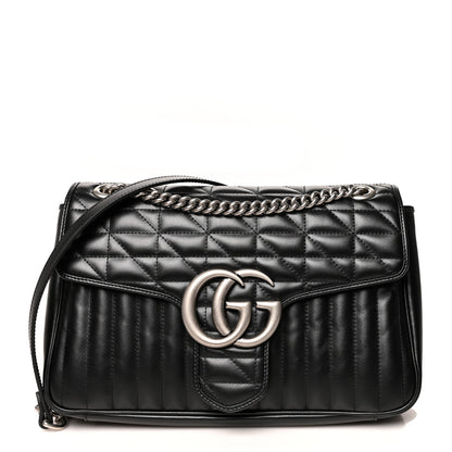 Gucci Calfskin Matelasse Aria Medium GG Marmont Shoulder Bag Black 1 of 10