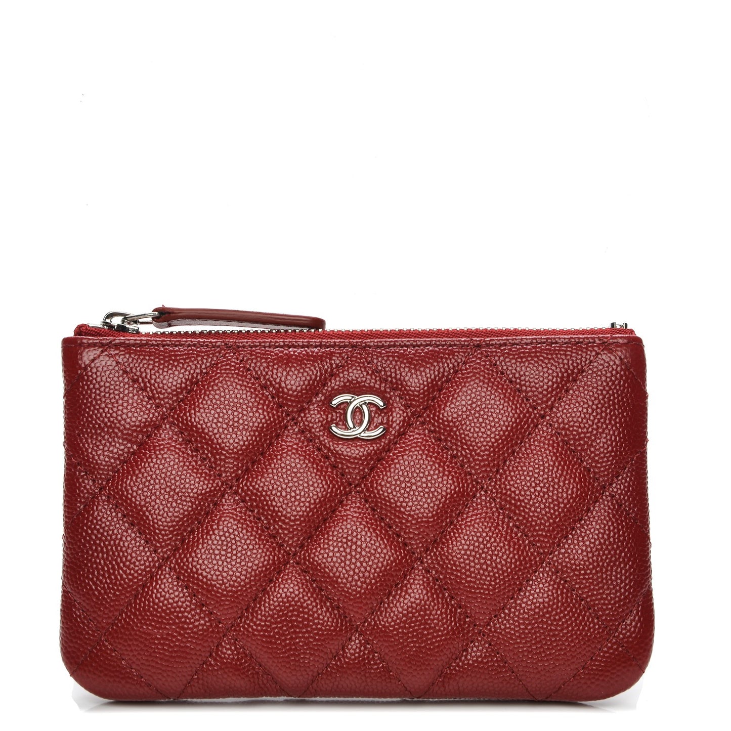 Caviar Quilted Small Cosmetic Case Dark Red