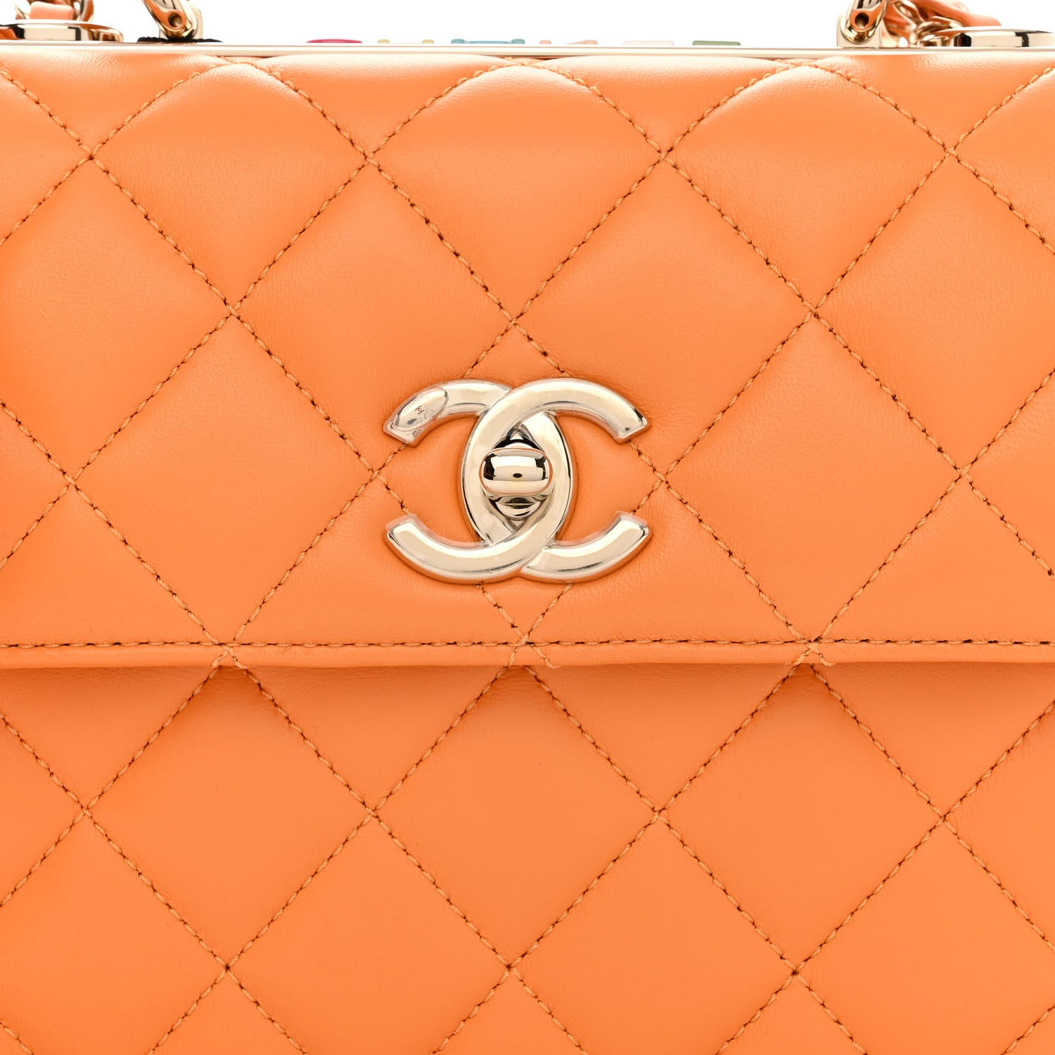 Chanel Lambskin Lacquered Quilted Mini Trendy CC Dual Handle Flap Bag Orange 7 of 11