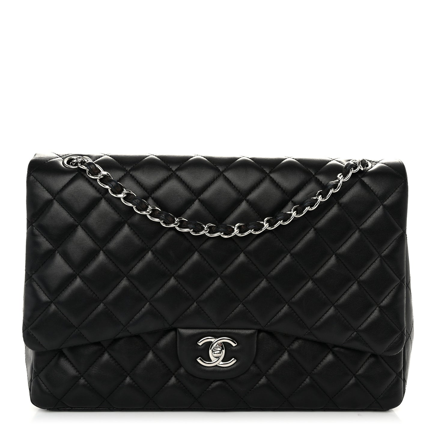 Lambskin Quilted Maxi Single Flap Black