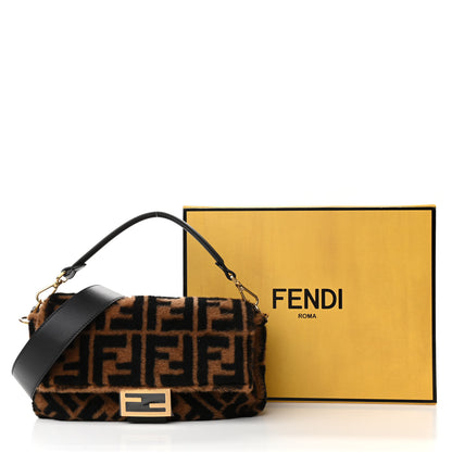 Fendi Shearling Vitello Dolce Macro FF 1974 Baguette Tobacco Black 10 of 10