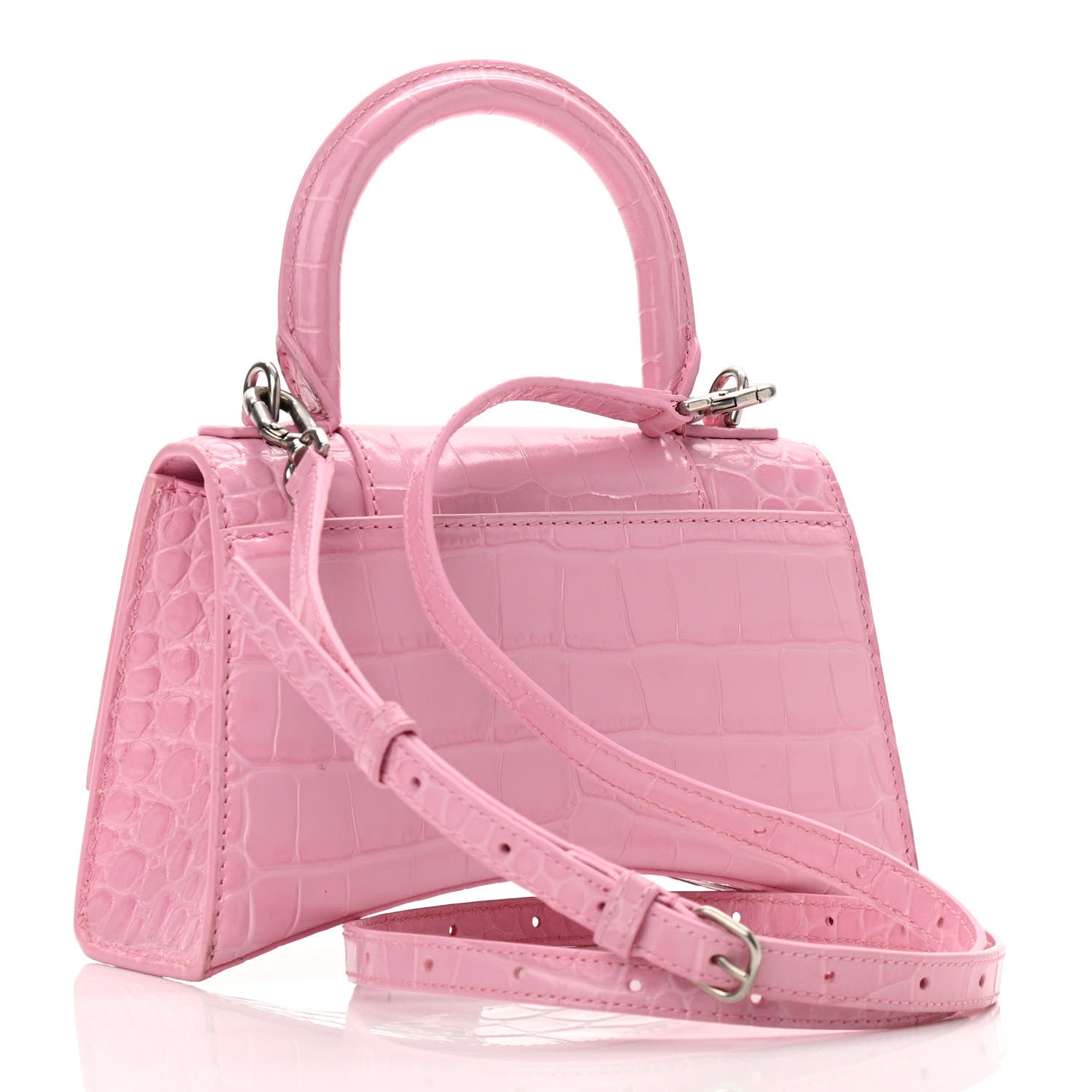 Balenciaga Shiny Calfskin Crocodile Embossed Hourglass Top Handle Bag XS Candy Pink 3 of 10