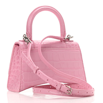 Balenciaga Shiny Calfskin Crocodile Embossed Hourglass Top Handle Bag XS Candy Pink 3 of 10