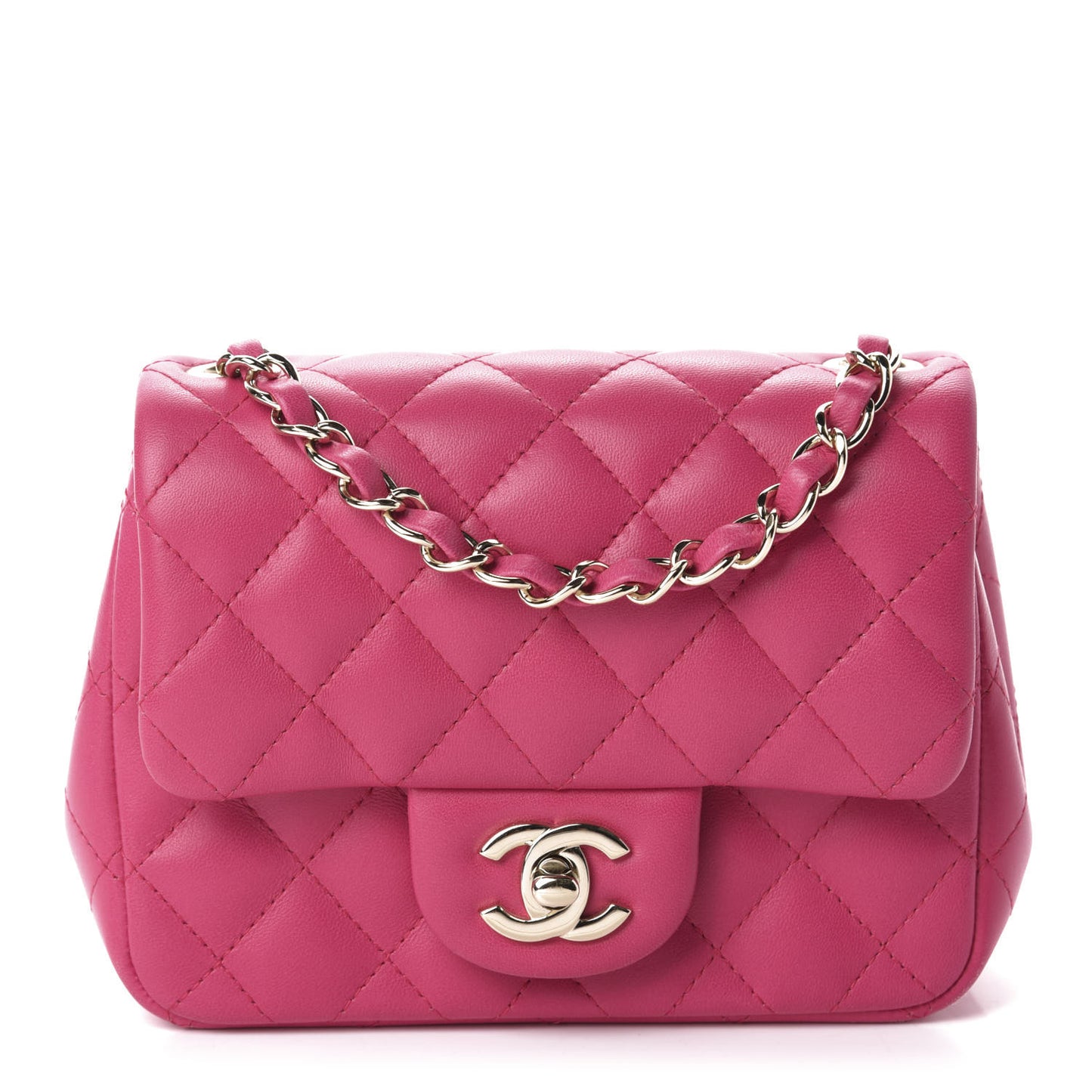 Lambskin Quilted Mini Square Flap Fuchsia