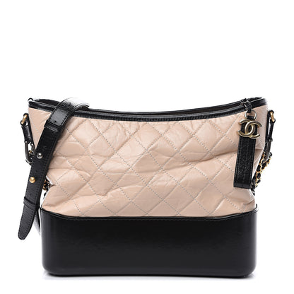 Chanel Aged Calfskin Quilted Medium Gabrielle Hobo Beige Black 1 of 9