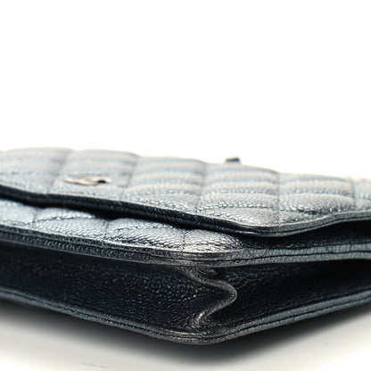 Chanel Metallic Caviar Quilted Wallet On Chain WOC Charcoal 10 of 11