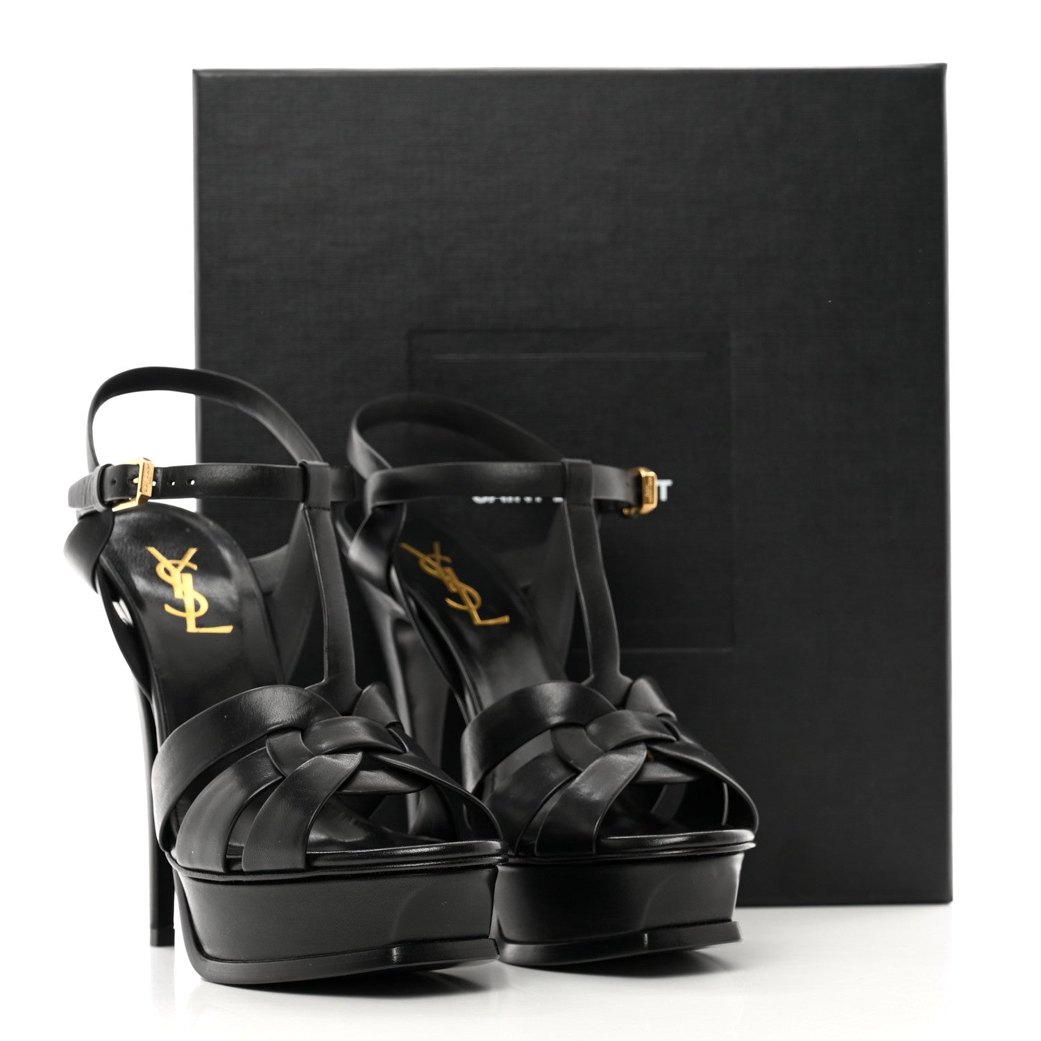 Saint Laurent Calfskin Tribute 105 Platform Sandals 37.5 Black 8 of 8