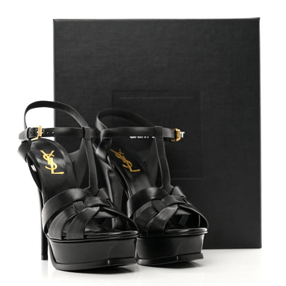 Saint Laurent Calfskin Tribute 105 Platform Sandals 37.5 Black 8 of 8