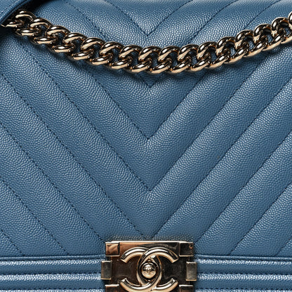 Chanel Caviar Chevron Quilted New Medium Boy Flap Blue 8 of 10