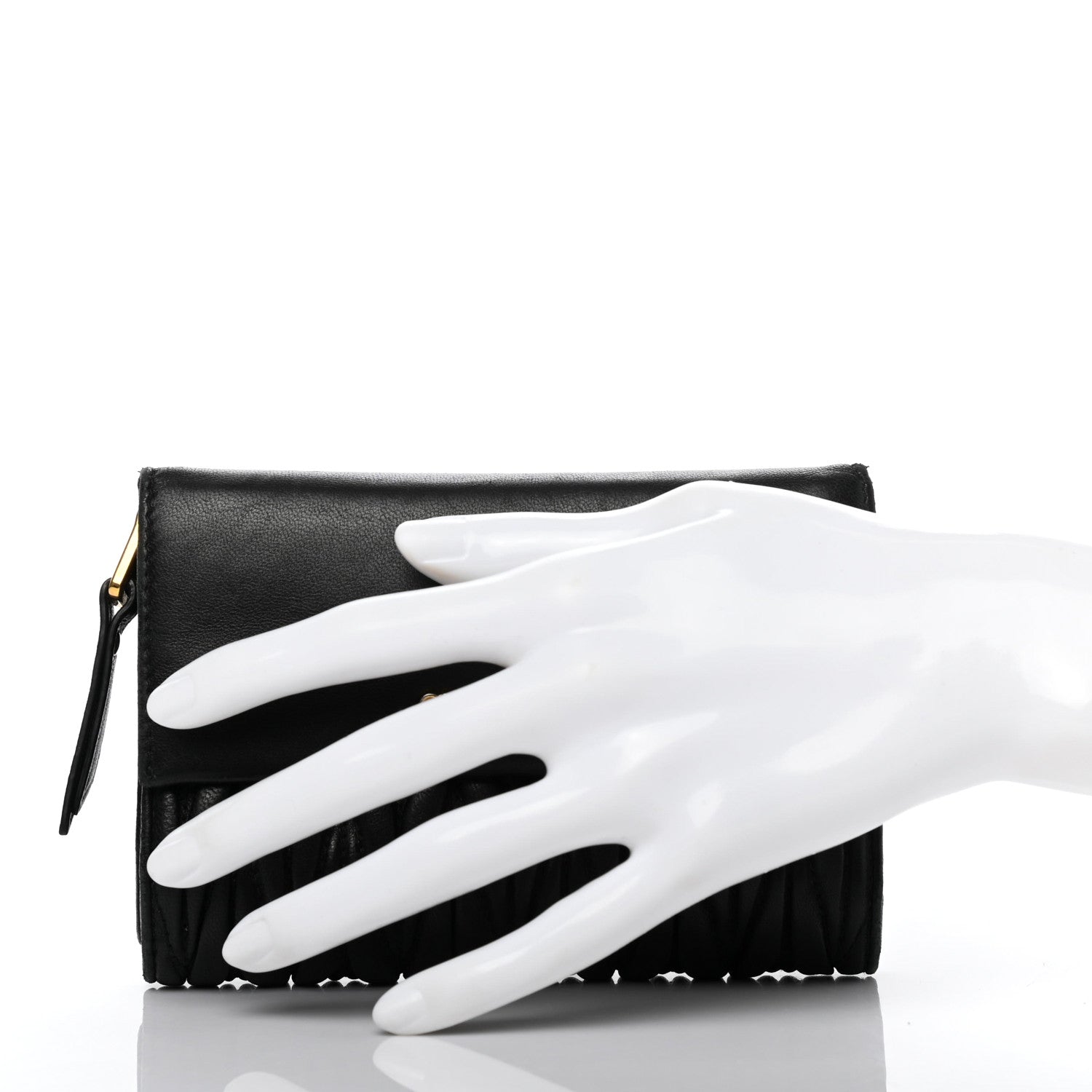 Miu Miu Nappa Matelasse Tri-Fold Flap Wallet Black 2 of 12