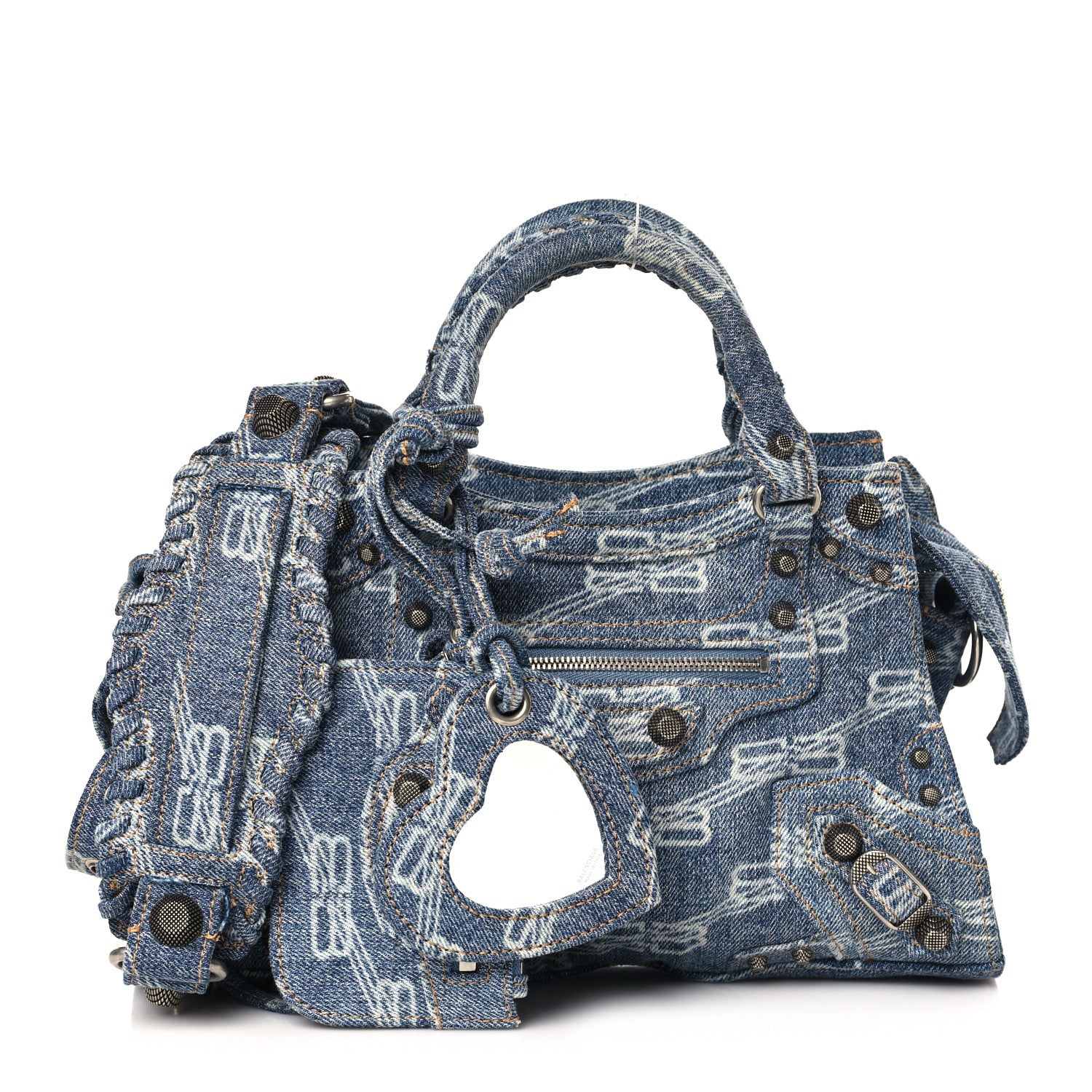Balenciaga Denim BB Monogram Neo Cagole Handbag XS Blue 1 of 8
