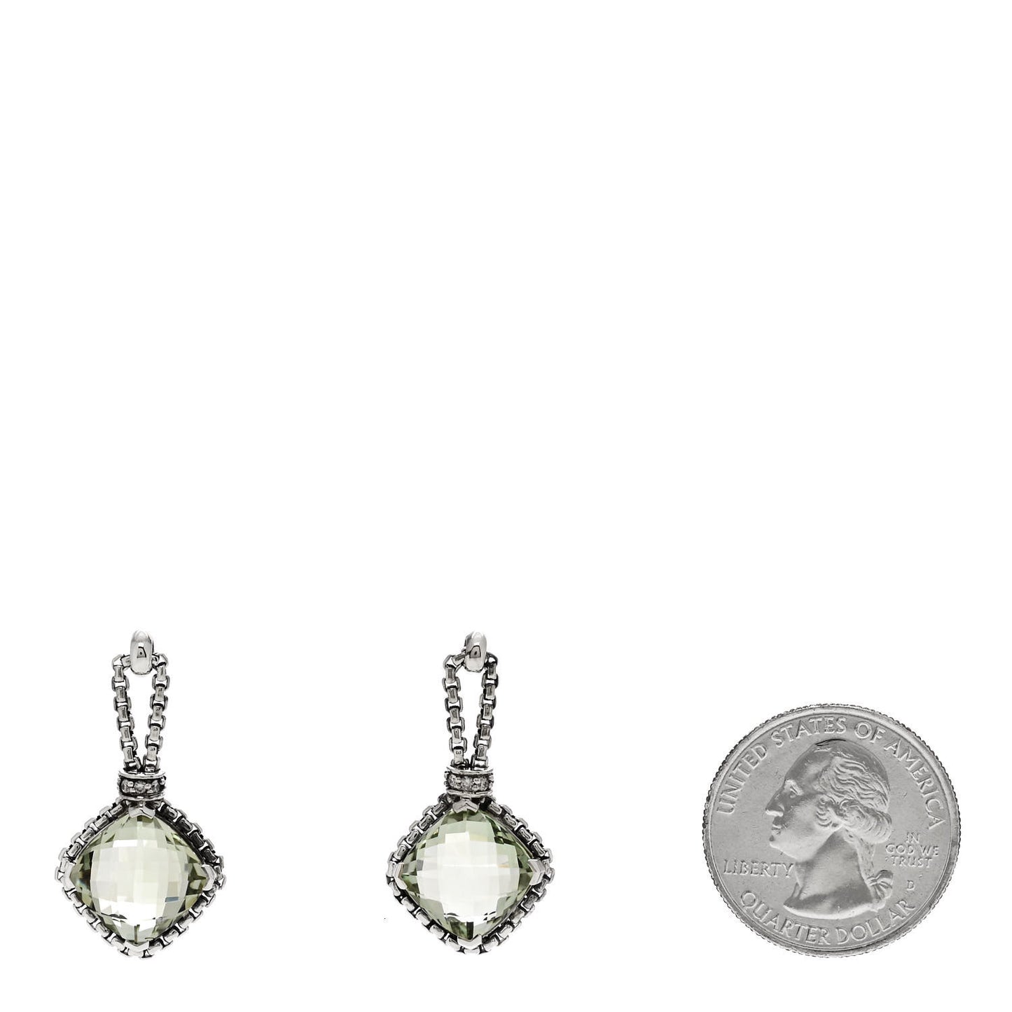 Sterling Silver Diamond Prasolite Cushion On Point Drop Earrings
