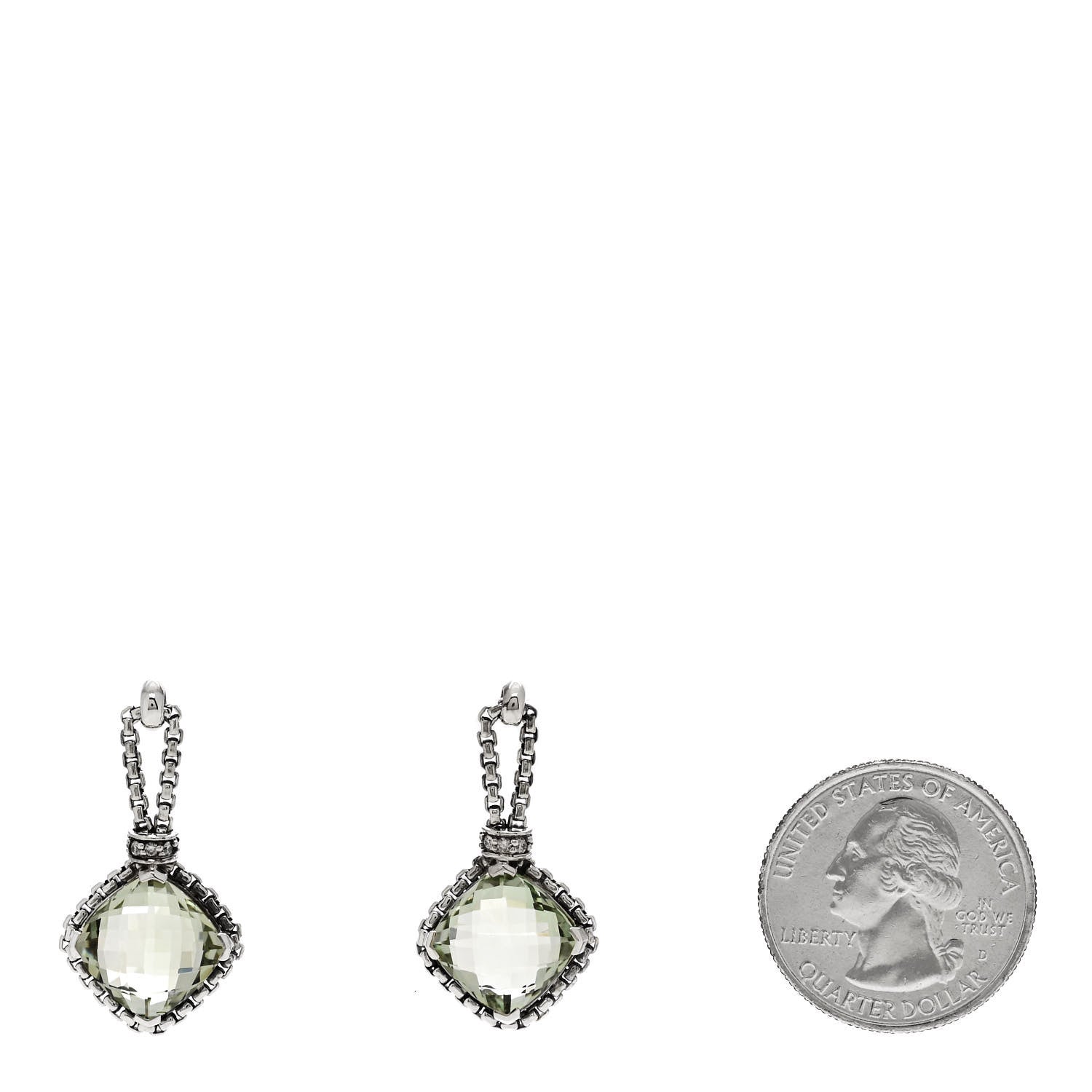 David Yurman Sterling Silver Diamond Prasolite Cushion On Point Drop Earrings 2 of 4