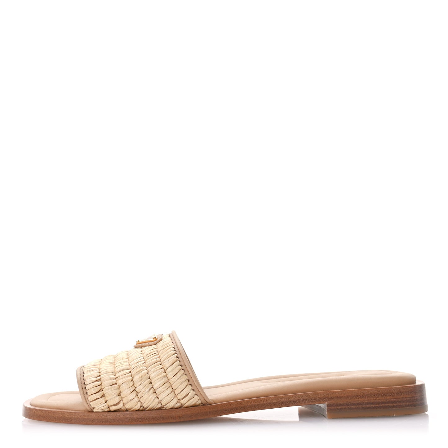 Raffia Metal Triangle Logo 10mm Slide Sandals 36.5 Naturale