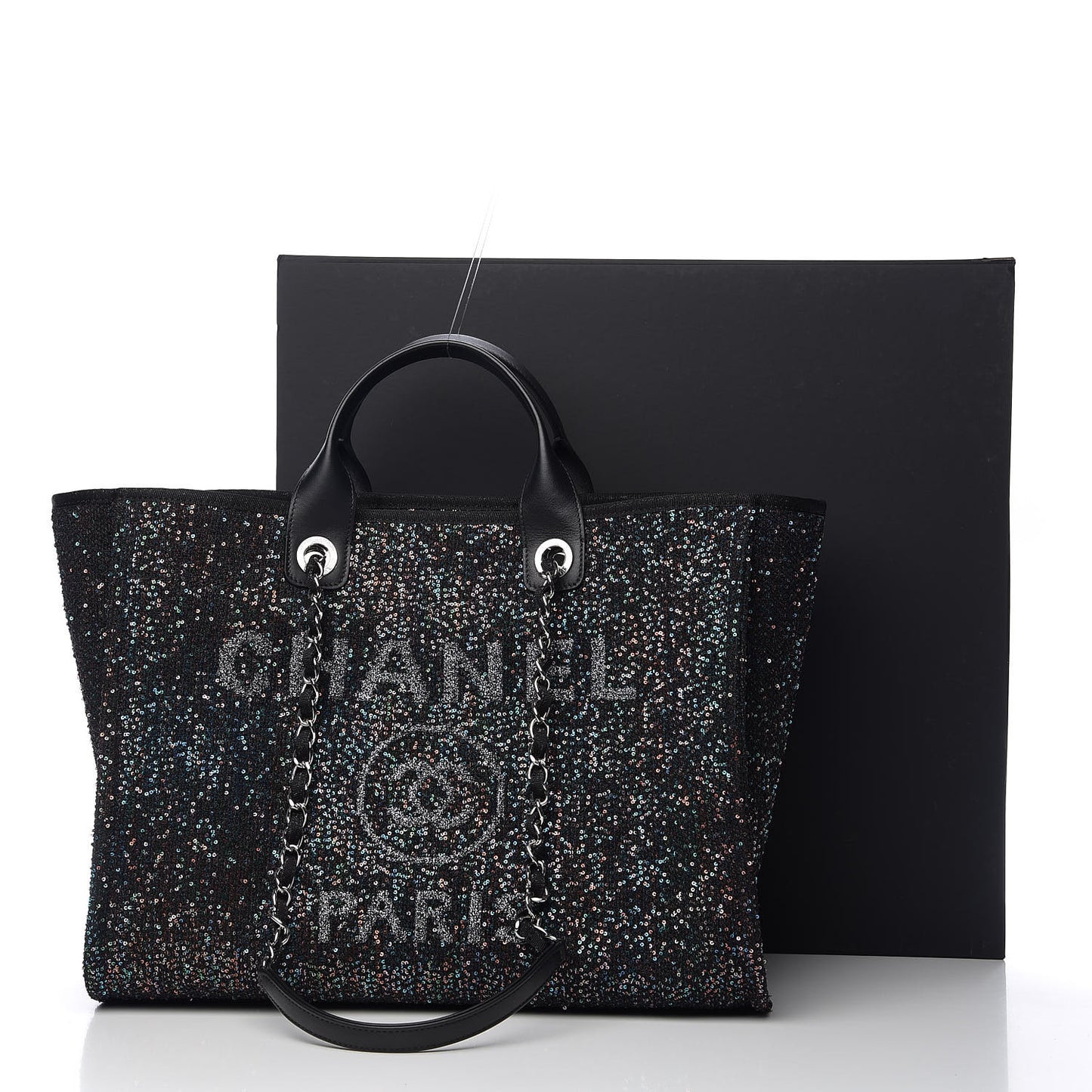Calfskin Sequin Medium Deauville Tote Black