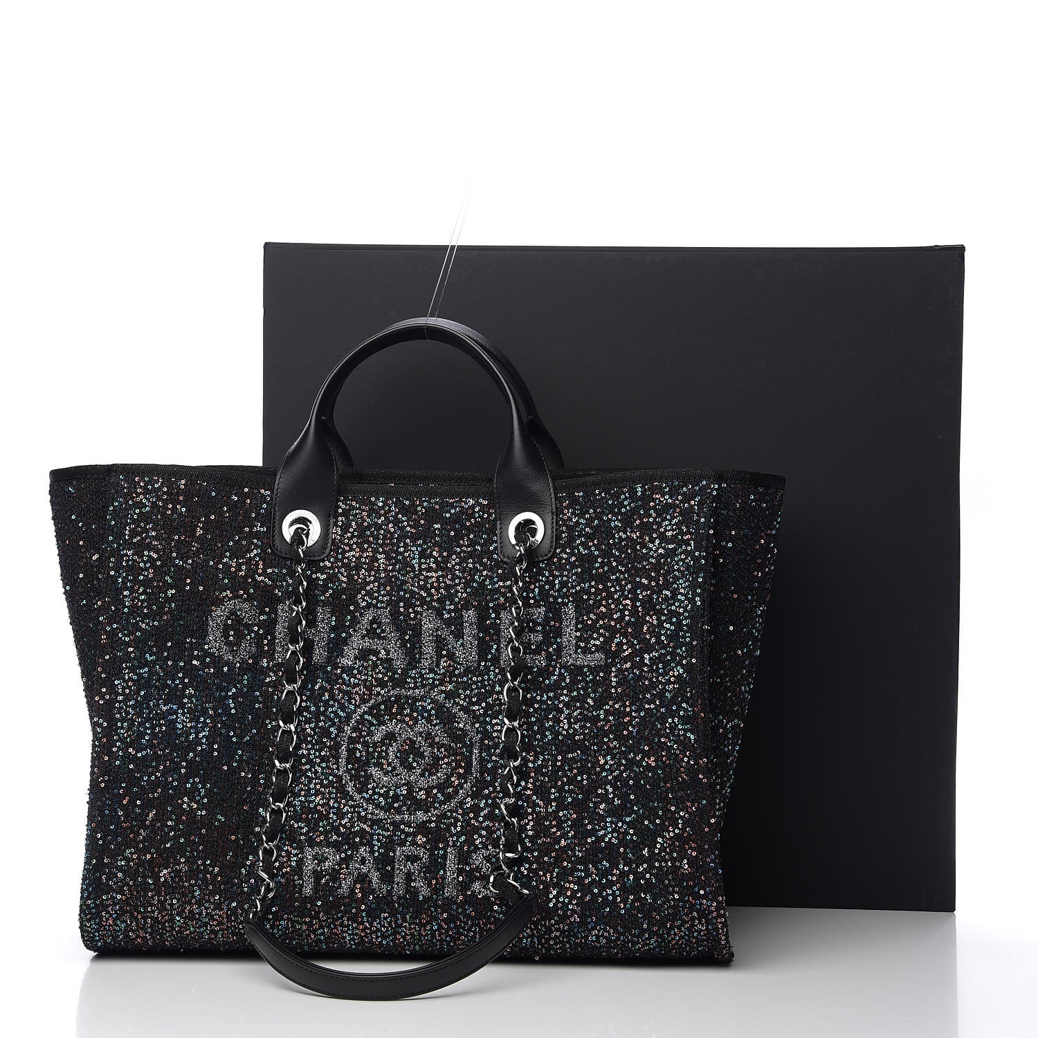 Chanel Calfskin Sequin Medium Deauville Tote Black 10 of 10