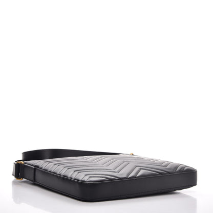 Gucci Calfskin Matelasse GG Marmont Flat Messenger Bag Black 4 of 7