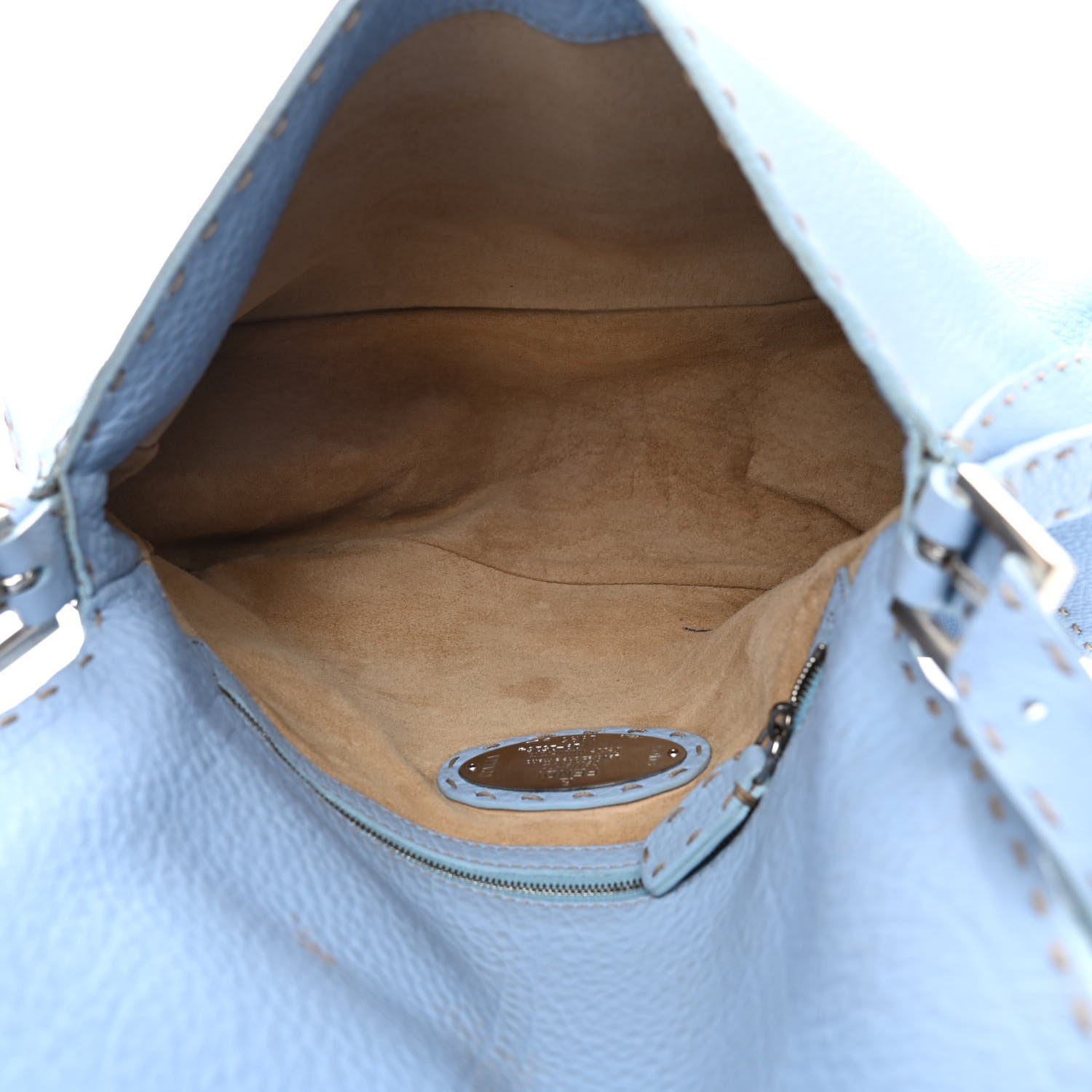Fendi Calfskin Romano Selleria Forever Mama Baguette Sky Blue Latte 4 of 10