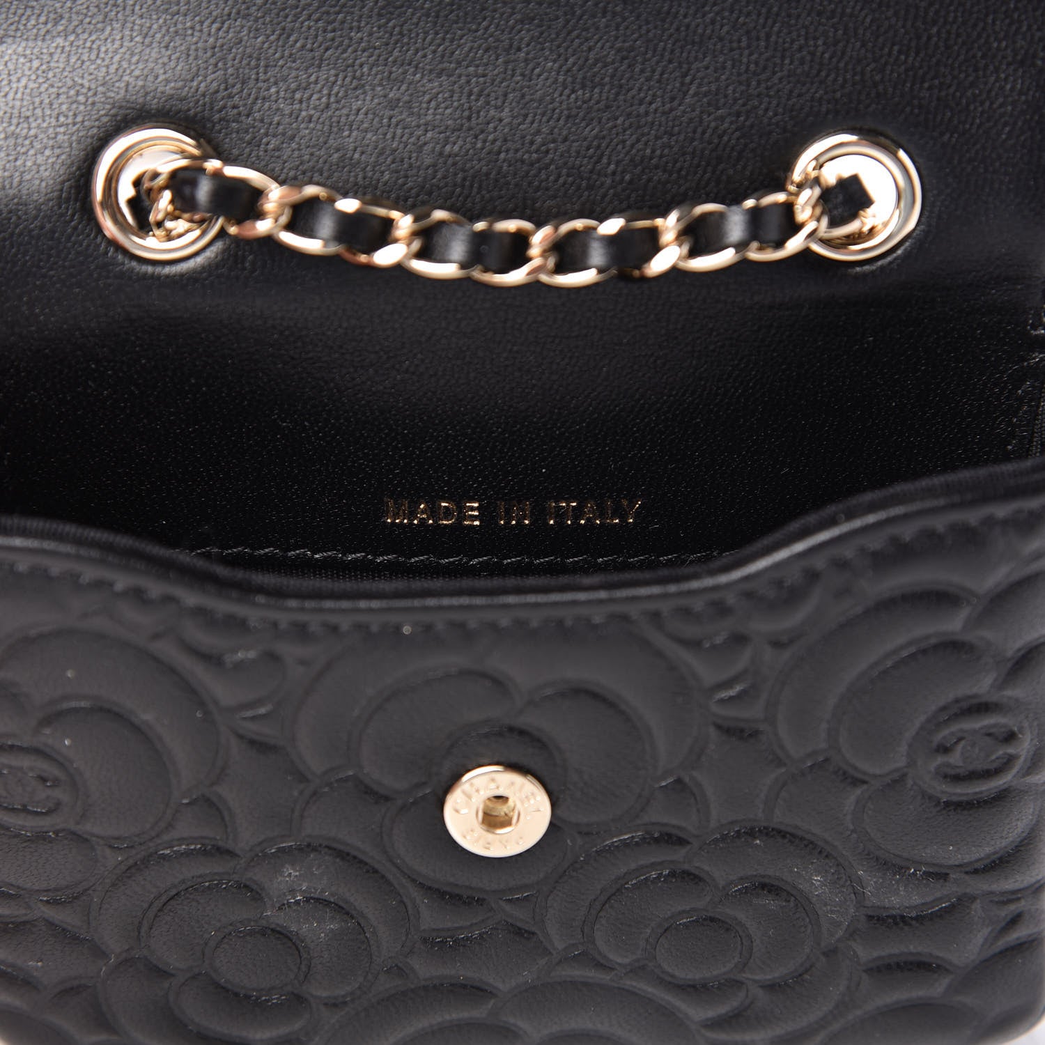Chanel Lambskin Camellia Embossed Chain Belt Bag Black 7 of 8
