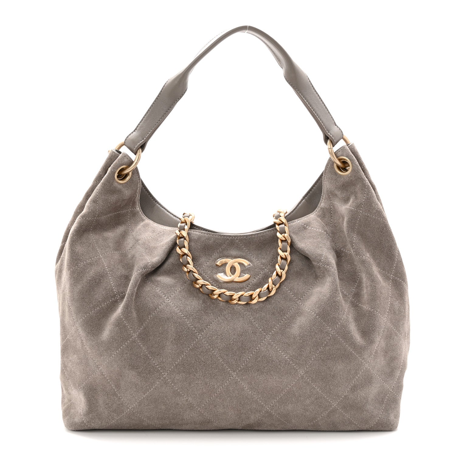Chanel Suede Quilted Large Hobo Dark Grey 1 of 11