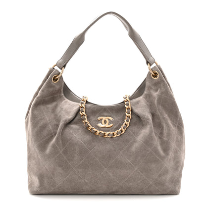Chanel Suede Quilted Large Hobo Dark Grey 1 of 11