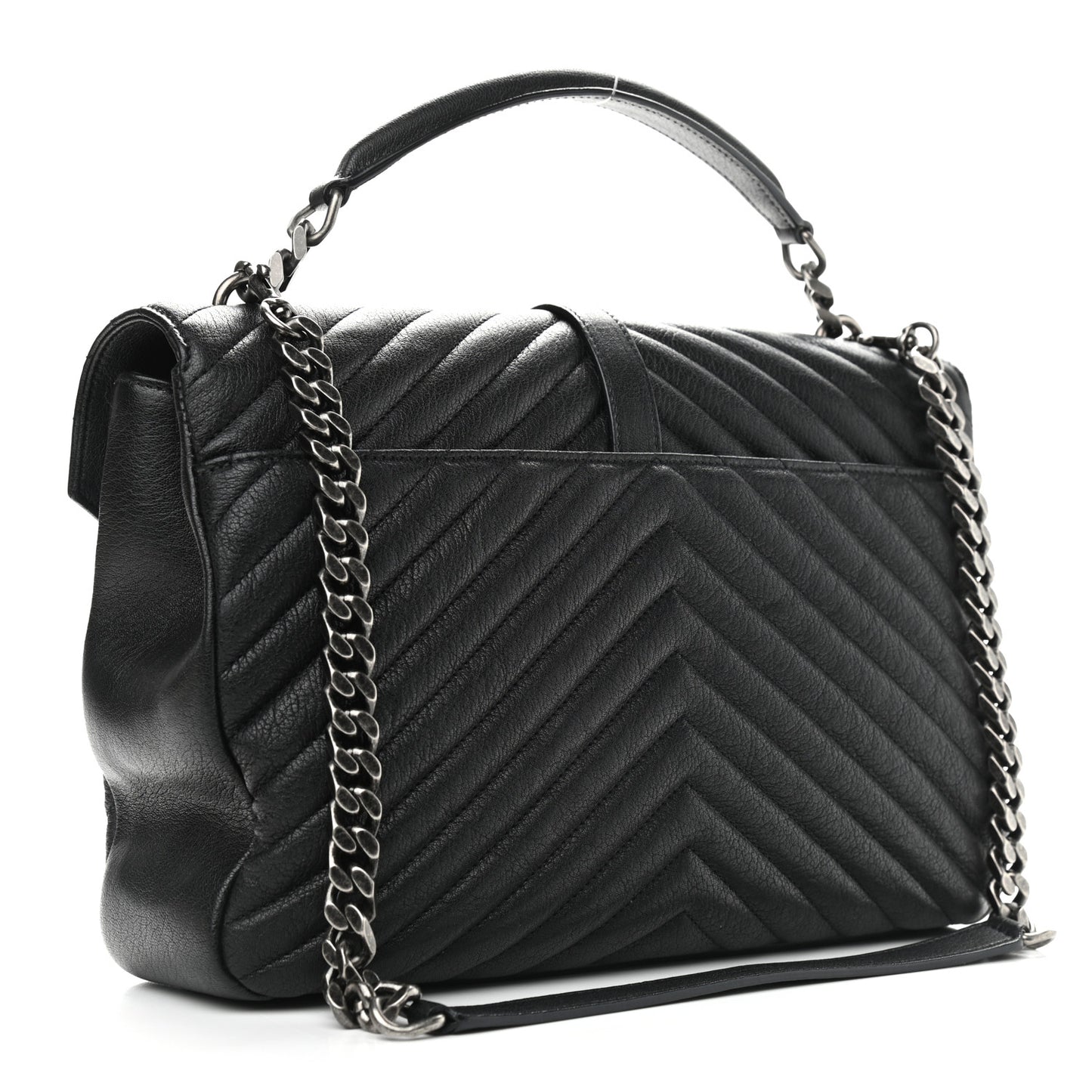 Sheepskin Matelasse Chevron Monogram Large College Satchel Black
