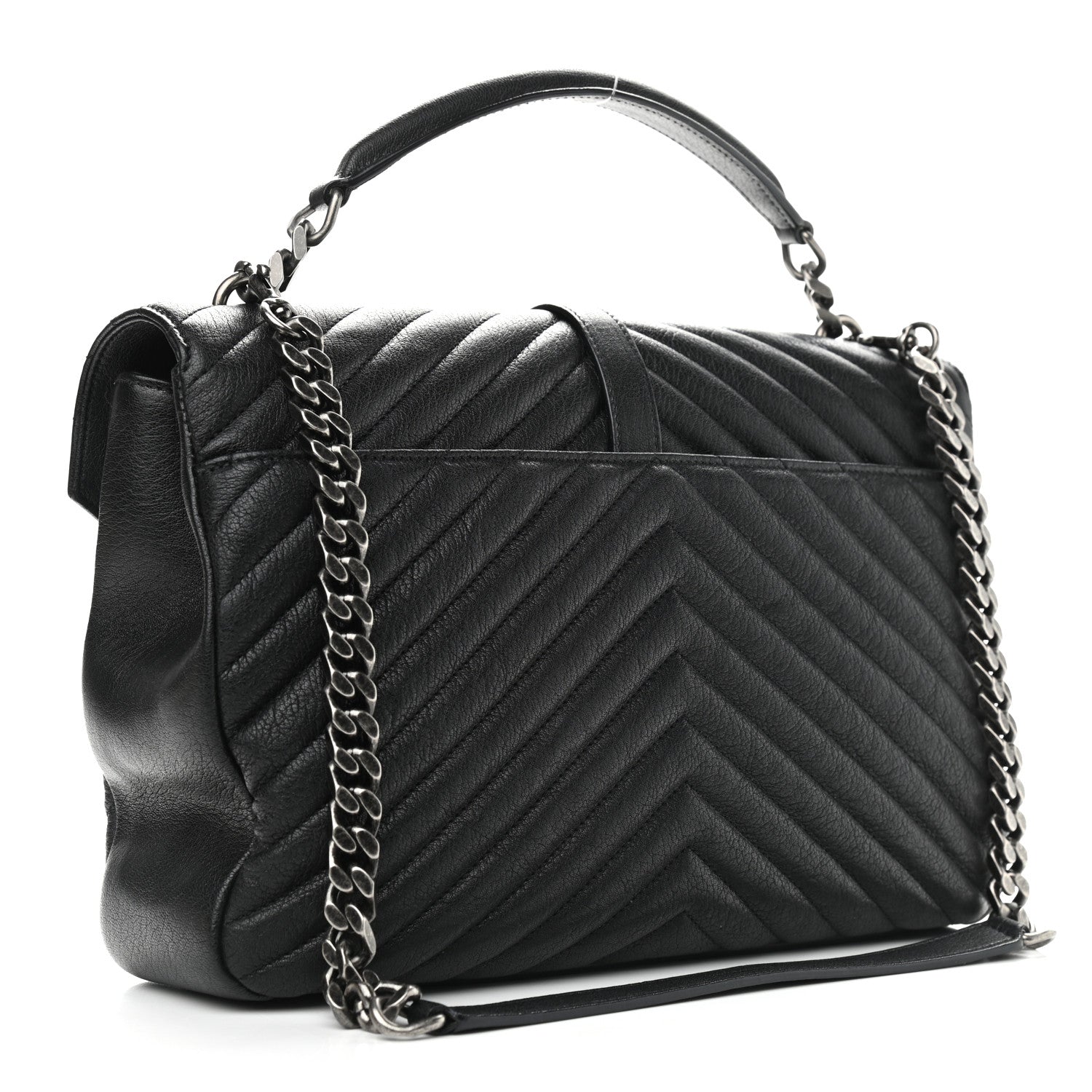 Saint Laurent Sheepskin Matelasse Chevron Monogram Large College Satchel Black 3 of 8