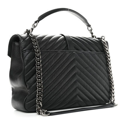 Saint Laurent Sheepskin Matelasse Chevron Monogram Large College Satchel Black 3 of 8