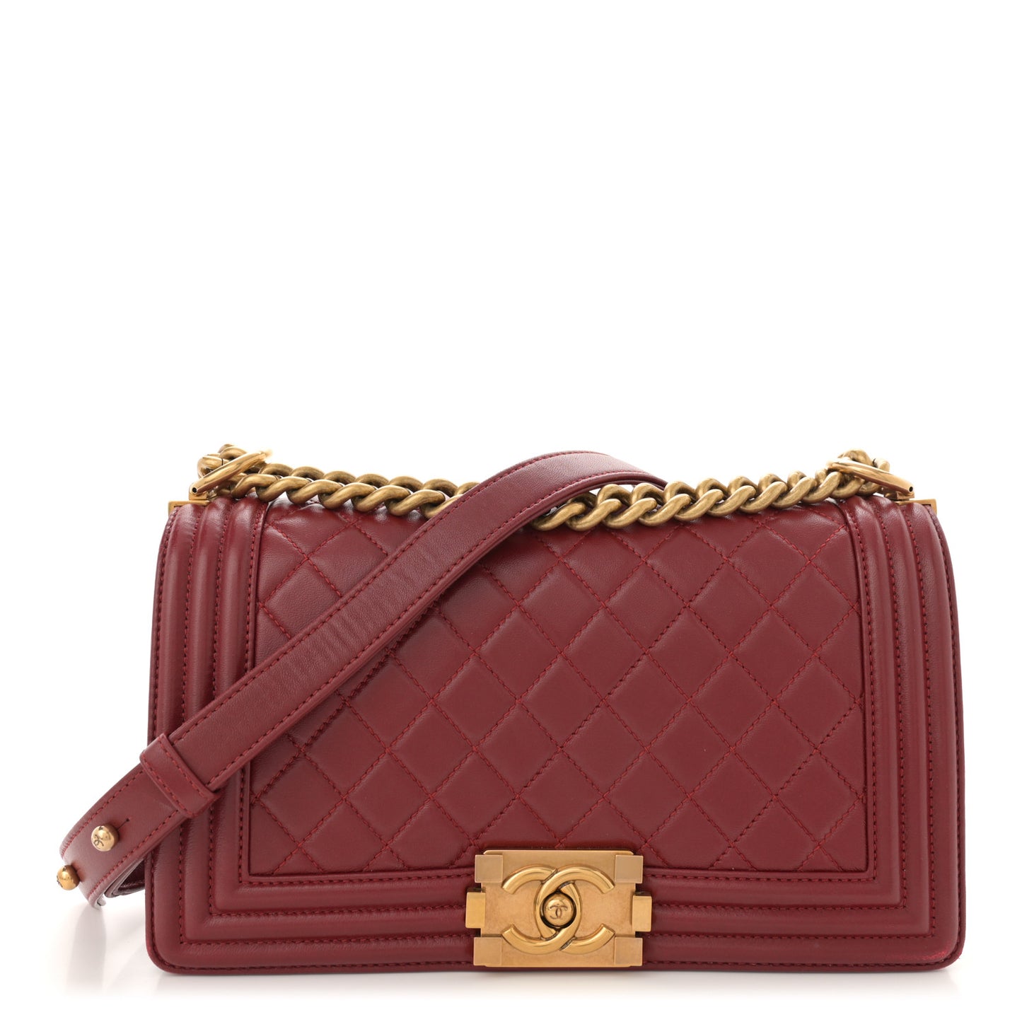 Lambskin Quilted Medium Boy Flap Dark Red